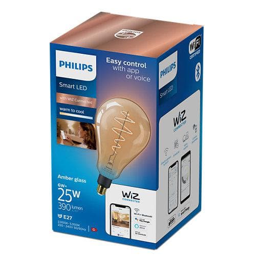 Bec LED inteligent vintage (decorativ) Philips Filament Bulb Amber PS160, Wi-Fi, Bluetooth, E27, 6W (25W), 390 lm, lumina alba (2000-5000K) — miniatură