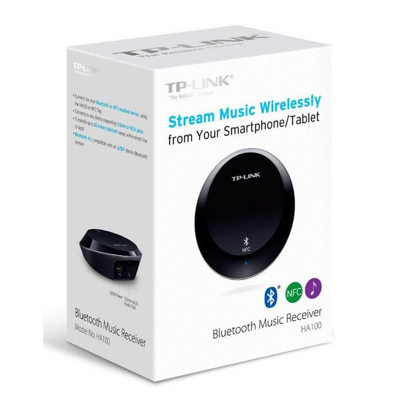 Bluetooth TP-LINK, HA100, Bluetooth Music Receiver, Power Adapter ,3.5mmto 3.5mm aux cable, 3.5mm to RCA cable, NFC tag, Bluetooth range:20m;Bluetooth 4.1, black