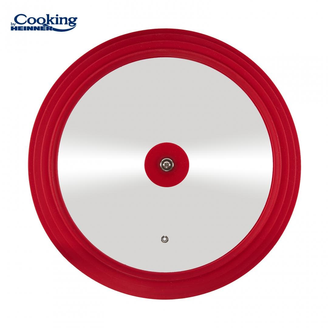 CAPAC STICLA CU MARGINE DIN SILICON AJUSTABILA PE 3 DIMENSIUNI 16/18/20 CM, ROSU, COOKING BY HEINNER — miniatură