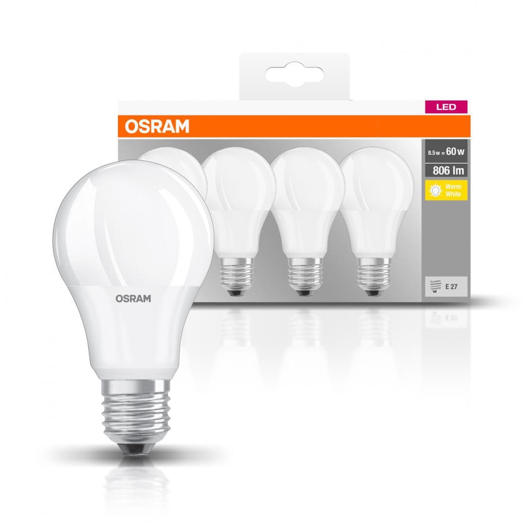 4 Becuri LED Osram Base Classic A, E27, 8.5W (60W), 806 lm, luminacalda(2700K) — miniatură