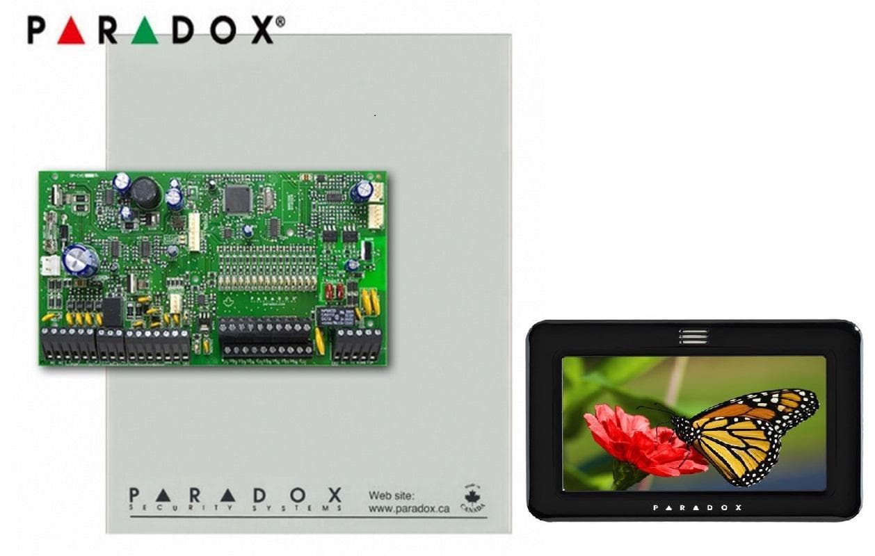 Centrala Paradox SP5500+; 5 intrări de zonă sau 10 cu ATZ, extensibila la 32 zone; extensibilă la 16 ieşiri PGM - (2 pe placă); sursă alimentare în comutaţie: 1.1A; Consum iesire Aux: Nominal 600mA - Maxim 700mA(protectie electronica); Include tastatura TM50-1buc si cutie cu traf -1buc