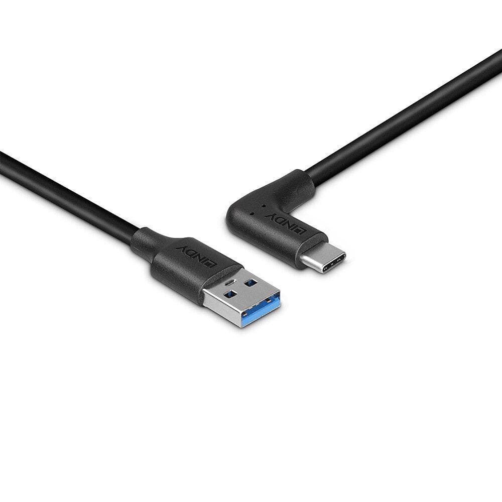 Cablu Lindy 3.2 USB A la USB C, 90°, lunngime 1m, putere maxima 15W, latime de banda suportata 10Gbps, negru — miniatură
