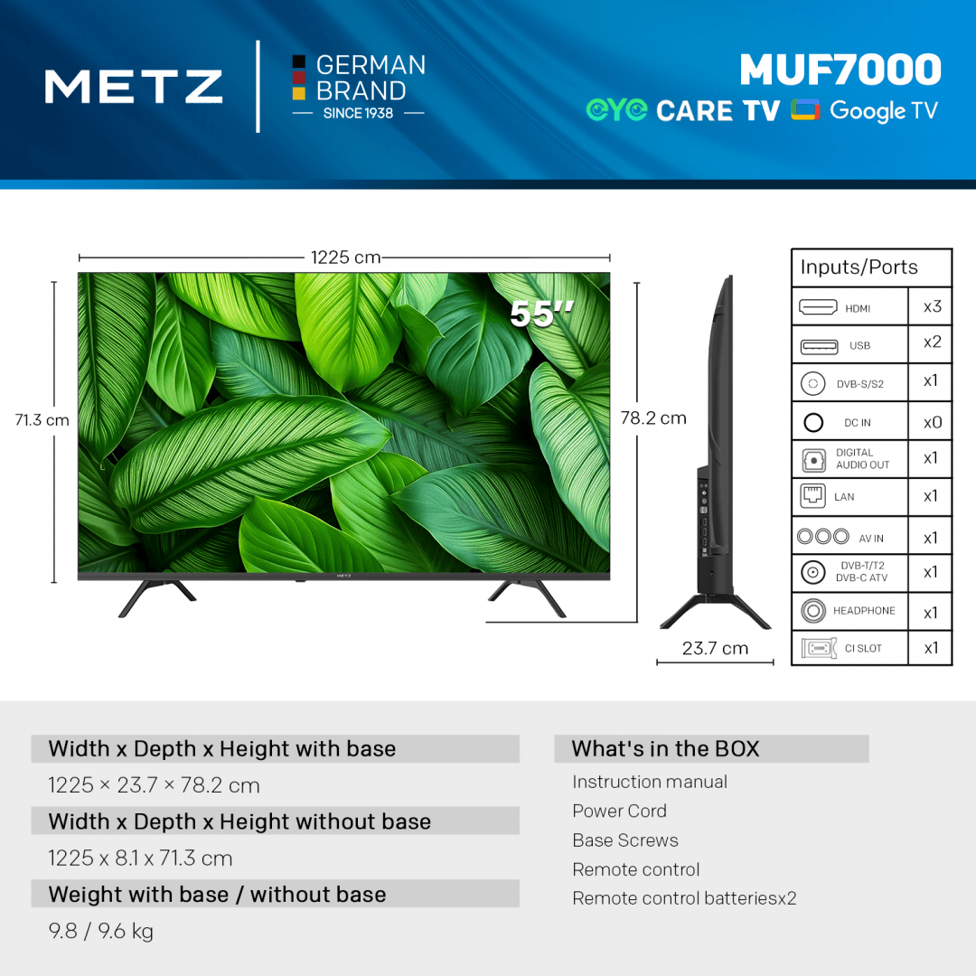 Televizor METZ LED 55MUF7000Z, 139 cm, Smart Google TV, 4K, Clasa F — miniatură
