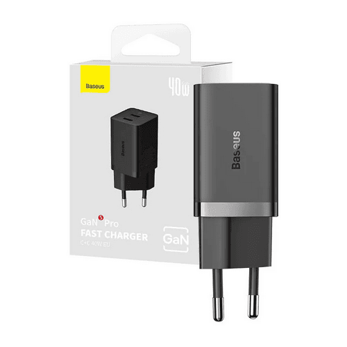 Incarcator Retea Baseus GaN5 Pro, 40W, 2 porturi, Negru — miniatură
