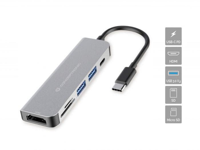 Docking station CONCEPTRONIC DONN02G, USB Type-C, 60W, Gri — miniatură