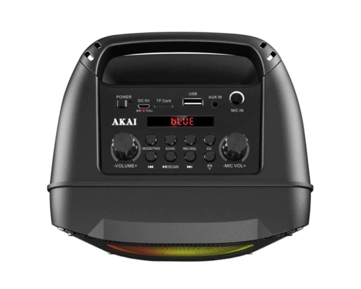 Boxa portabila Akai ABTS V10, Bluetooth 5.0, putere 10W, baterie Li-ion 3000 mAh, slot USB/microSD, cu ecran led, cu led-uri RGB, neagra — miniatură