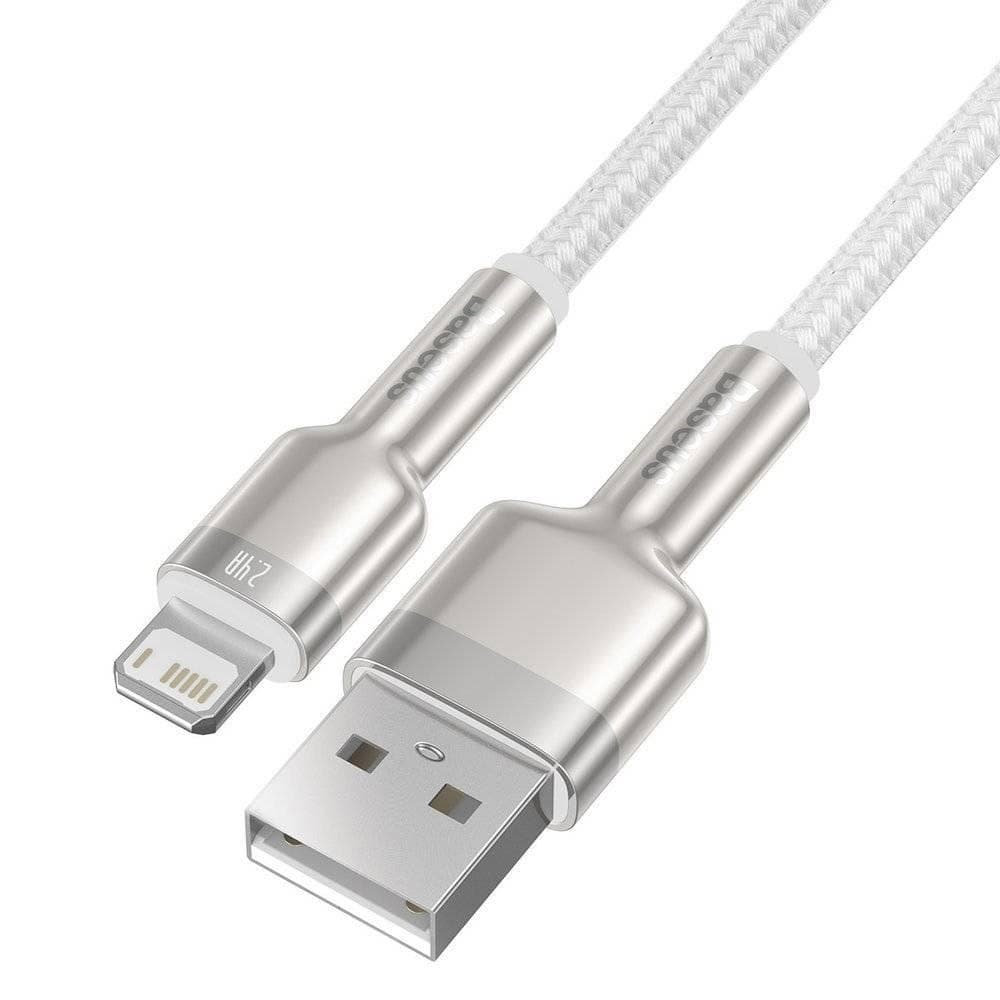 Cablu alimentare si date Baseus Cafule Metal, Fast Charging Data Cable pt. smartphone, USB la Lightning Iphone 2.4A, braided, 2m, alb — miniatură