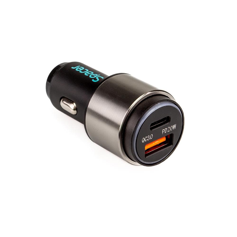 Alim. auto Spacer cu led USB-A&C 38W neg — miniatură