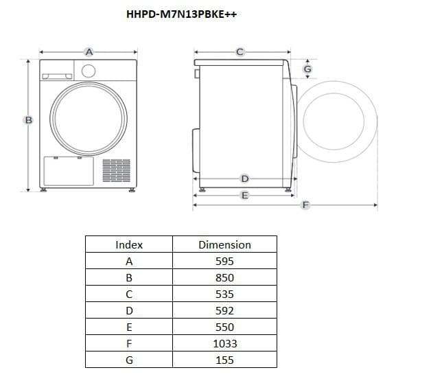 Uscator de rufe HEINNER HHPD-M7N13PBKE++, 7 kg, Clasa: E, Alb — miniatură