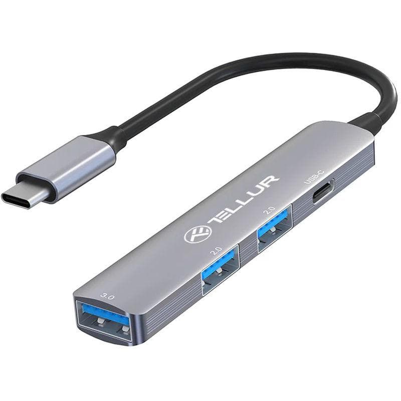 Hub USB TELLUR TLL321051, USB-C, 4 porturi, Gri