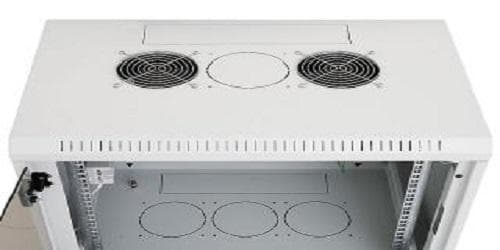 Rack de perete Triton sectiune simpla 18U 600mm adancime usa sticla panouri laterale fixe sectiuni ventilatie activa, sectiuni acces cabluri sus/jos/spate securizare cu cheie, 1 pereche montanti reglabili IP30 gri — miniatură