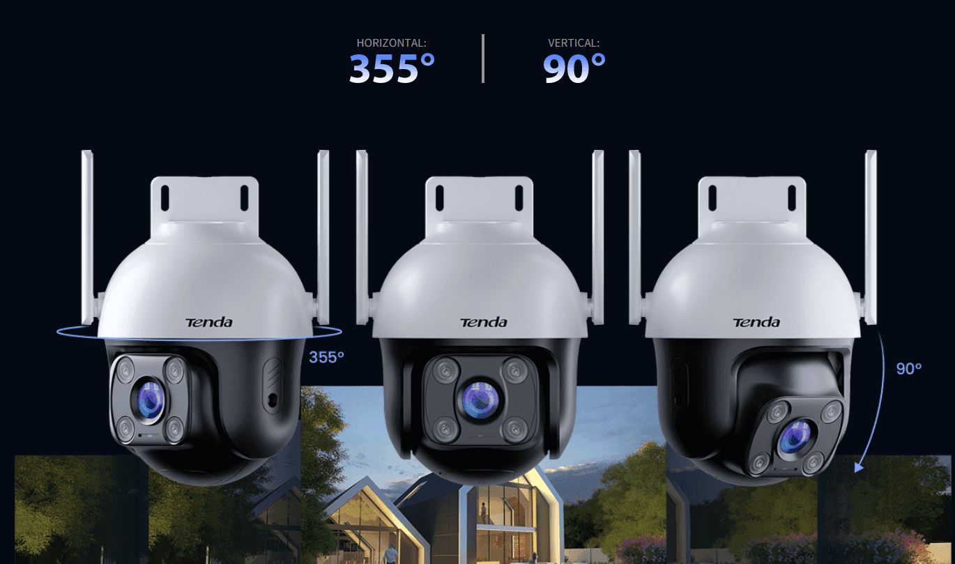 Tenda CH3-WCA 1080P Outdoor Wi-Fi Pan/Tilt Camera, Pan/Tilt: Orizontal:360°, Vertical: 90°, Slot microSD (max256Gb), Obiectiv: 4mm@F1.6, 2 x antene externe, Dimensiuni: 138mm*120mm*187mm, Rezolutie: 1920*1080 15fps,  H.264, Standarde wireless:  IEEE 802.11b/g/n @ 2.4GHz, 144 Mbps, IR: 30m, IP65.