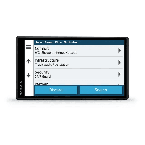 GPS Garmin dēzl LGV500, diagonală 5.5", rezolutie afisaj 1280 x 720 pixeli, Ecran multitactil de 5,5 inci, sticlă, ecran color HD TFT cu lumină de fundal albă, autonomie baterie până la 60 minute, baterie litiu-ion reîncărcabilă, negru — miniatură