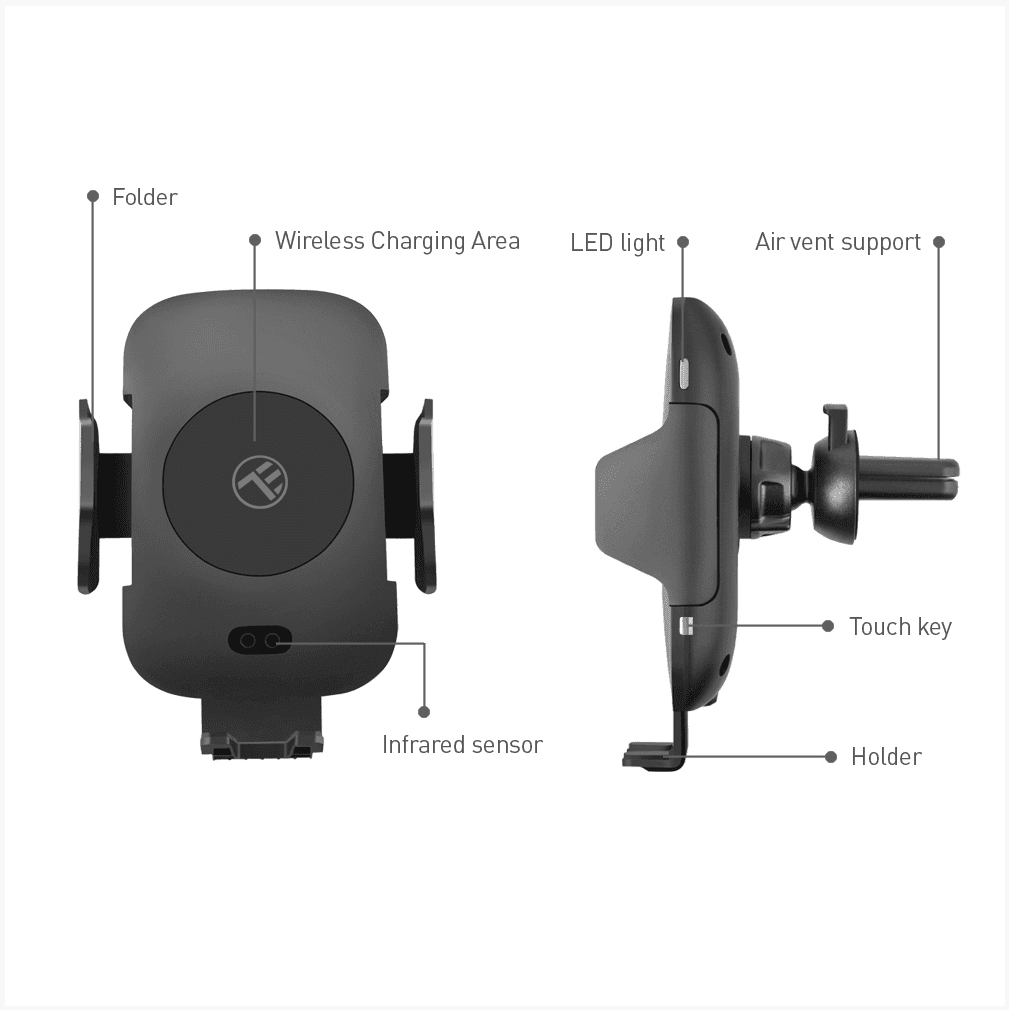 Incarcator wireless cu suport auto si senzor IR WCCM2, negru — miniatură
