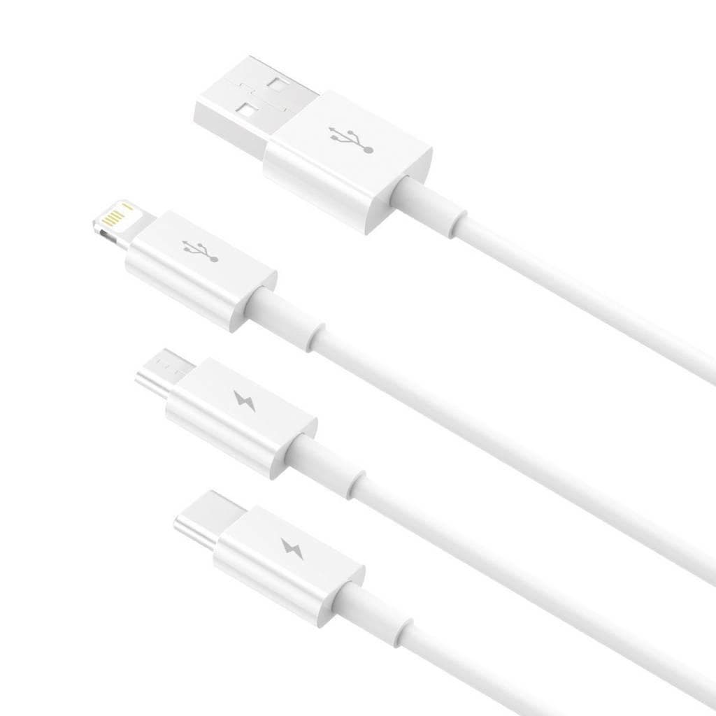 Cablu alimentare si date Baseus Superior Series, pt. smartphone, USB la Micro-USB + Lightning Iphone + USB Type-C 3.5A, 1.5m, alb — miniatură