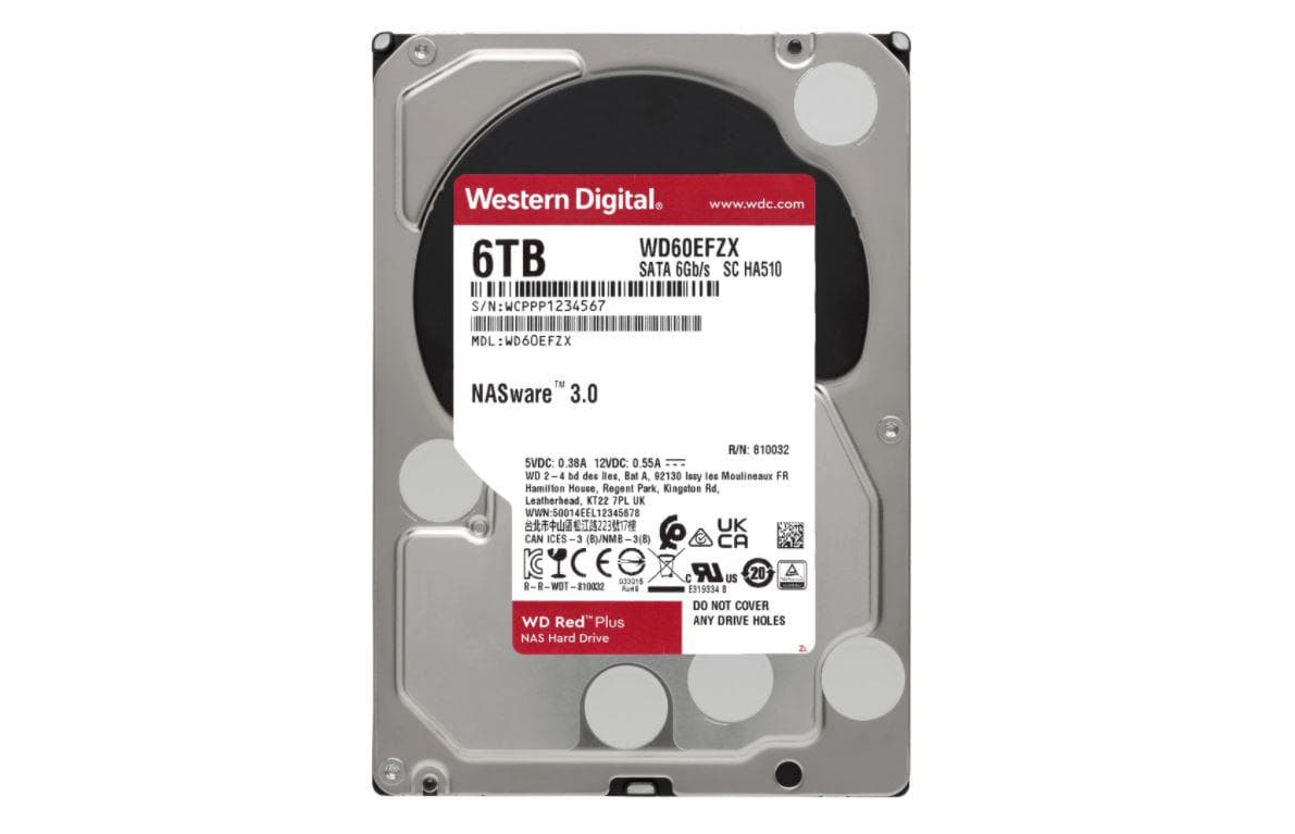 HDD NAS WD Red Plus, 6 TB, 5400 RPM, 128 MB, SATA III