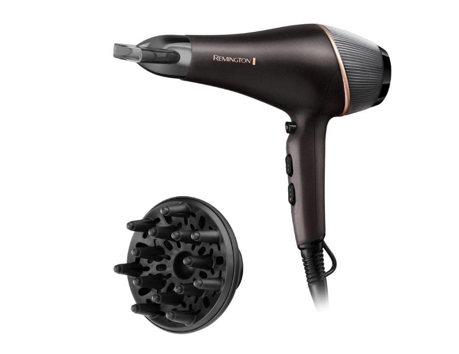 Uscator de par Remington, Copper Radiance, 2200W, Ionizare, grila ceramica, 3 setari temperatura, 2 viteze, Auriu/Negru
