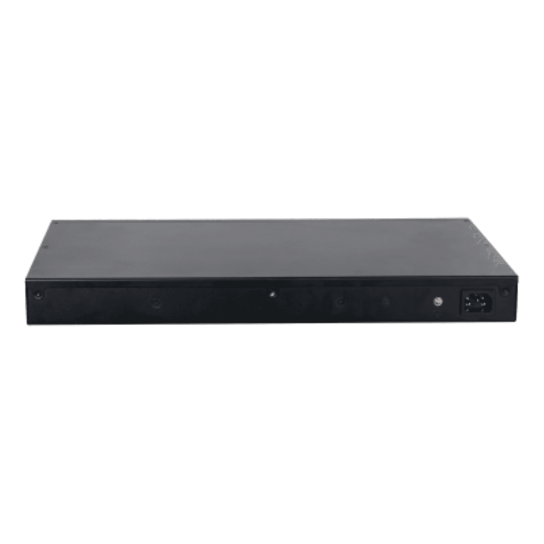 Dahua managed switch 26 porturi, 24 porturi POE, Interfata:24 x 10/100/1000 Mbps, 2 x 2 gigabit uplink combo ports, Buget POE: 370w, Switching Capacity: 56 Gbps, Packet Forwarding Rate: 41.7 Mpps, Standarde retea: IEEE 802.3, IEEE 802.3u, IEEE 802.3ab, Dimensiuni: 440 mm × 290.7 mm × 43.3 mm — miniatură
