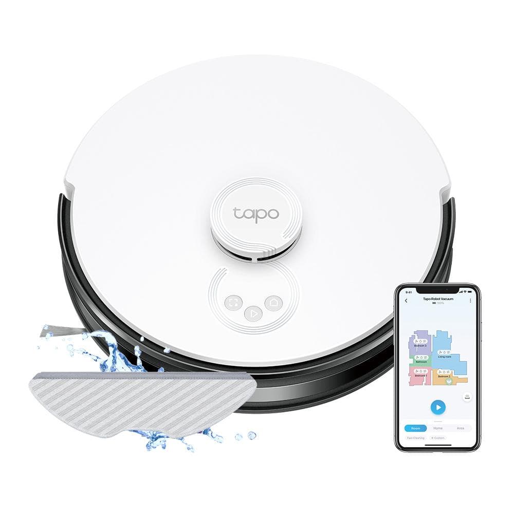 TP LINK Aspirator robot cu Mop și Navigare LiDAR TAPO RV30, Capacitate acumulator: 5000 mAh, Reincarcare si reluare, LiDAR + Gyroscope, Harta virtuala, Inaltime de trecere: 20 mm, Putere aspiratie: 4200Pa, 4 niveluri, Capacitatea recipientului de colectare: 400ml, Filtru HEPA H11, Zgomot: 55 dB (Mod — miniatură