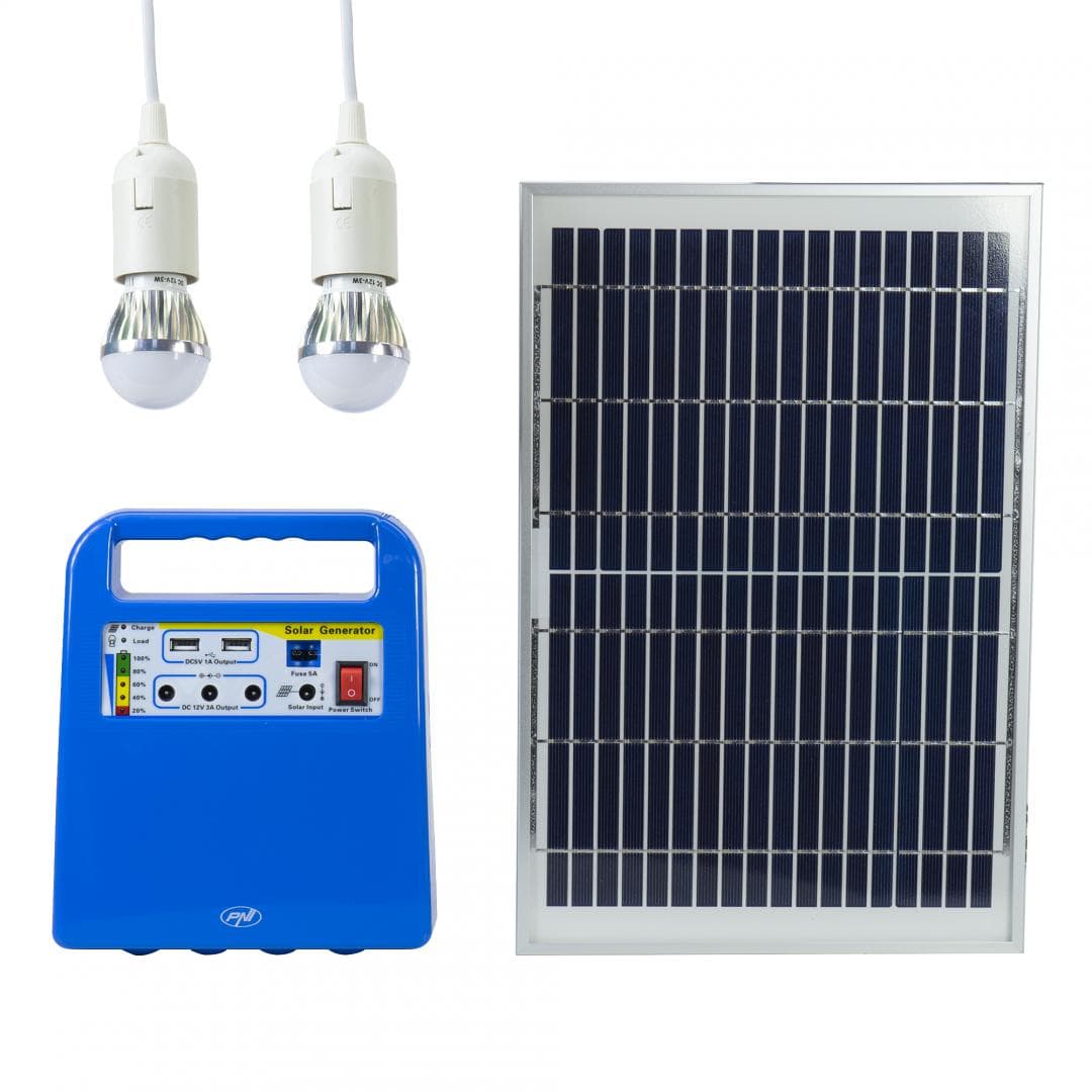 PNI SISTEM SOLAR FOTOVOLTAIC H01, GreenHouse H01 30W cu acumulator 12V/7Ah, USB/Radio/MP3, 2 becuri LED, Tip panou: policristalin, dIMENSIUNI: 360 x 240 x 17mm, cABLU CONECTRE: 6m, Acumulator: 7.0 Ah,Soclu bec: E27, 3W, Timp incarcare: minim 7h, Autonomie: pana la 12 ore cu doua becuri de 3W — miniatură
