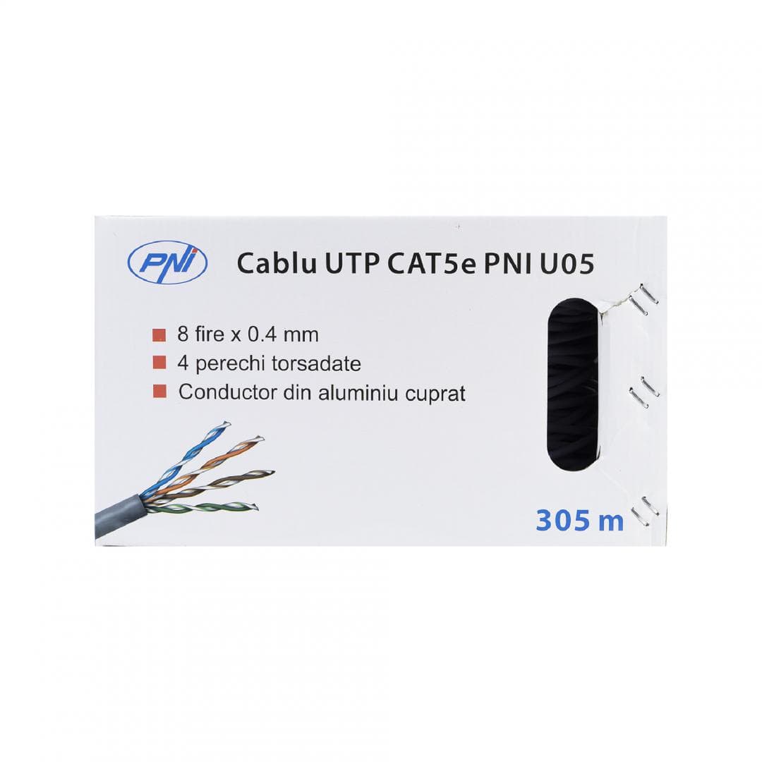 Cablu UTP CAT5e PNI U05 cu 4 perechi pentru internet 1 Gigabit si sisteme de supraveghere Rola 305m — miniatură