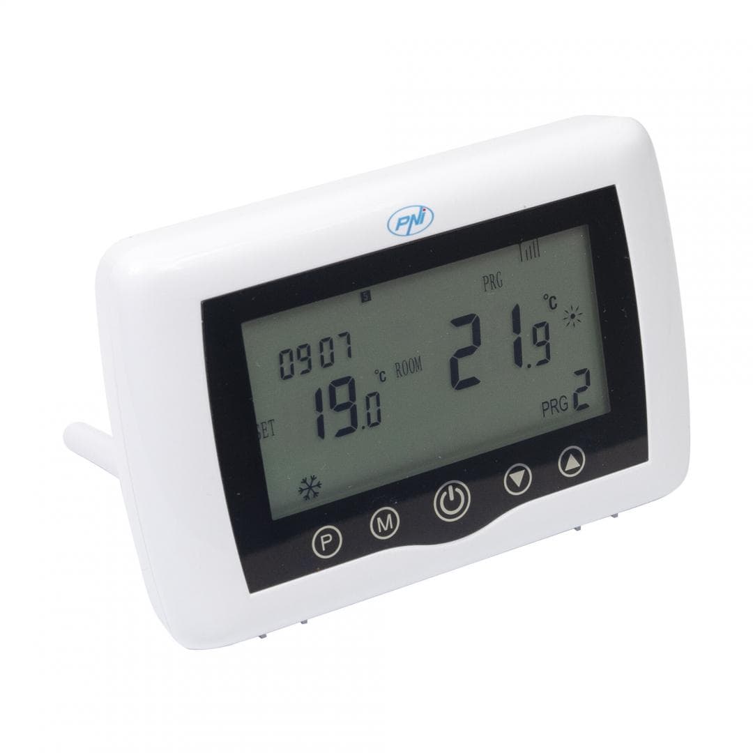 Termostat inteligent PNI CT36 PRO fara fir, WiFi 2.4GHz, control prin Internet APP TuyaSmart, regim iarna-vara, pentru centrale termice, Montare: Birou / perete, Culoare Alb, Conectivitate: Wireless la router Internet: WiFi 802.11b/g/n (2.4 GHz); WPA2 (TKIP and AES) - Fără fir între cele 2 unități — miniatură