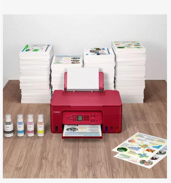 "Multifunctional inkjet color CISS Canon PIXMA G3470 Red, dimensiune A4(Printare, Copiere, Scanare), viteza imprimare 11ipm alb-negru, 6ipm color,rezolutie printare 4800x1200 dpi, imprimare fara margini, alimentarehartie 100 coli, scanner CIS rezolutie 600x1200 dpi, copiere multipla 99copii — miniatură