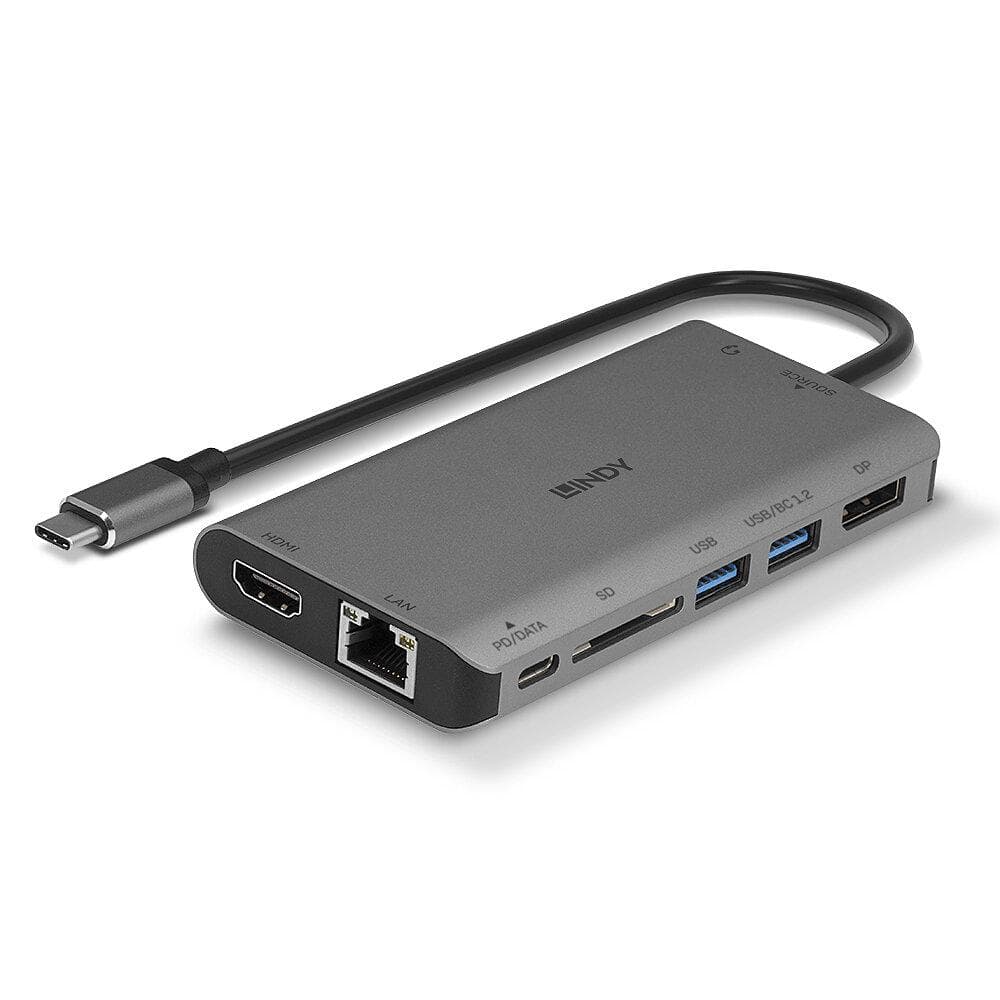 Hub USB Lindy DST-Mini XT, USB-C, 7 porturi, HDMI, RJ-45, Gri — miniatură
