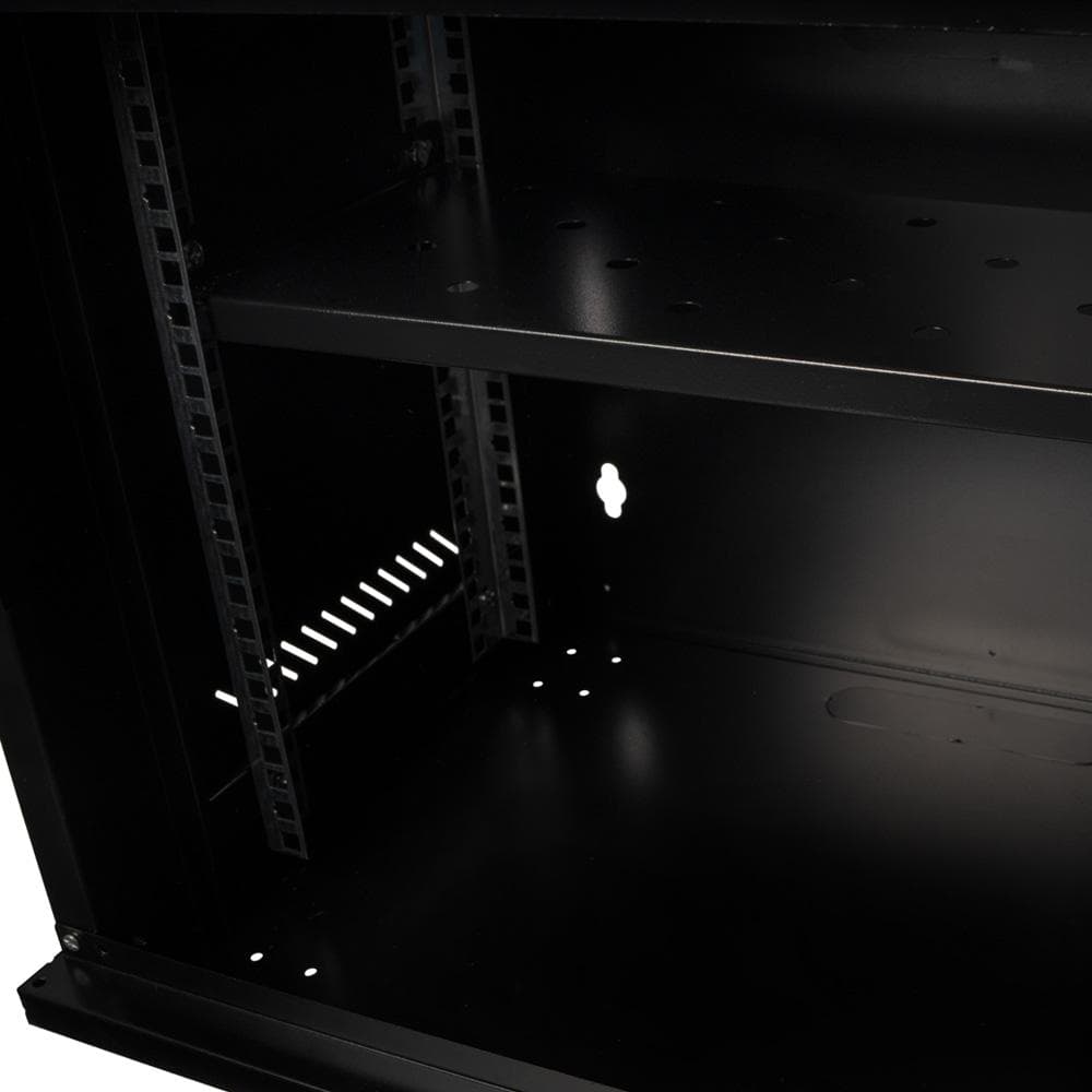 CABINET 19″ SPACER 9U 500x400mm, fixare pe perete, Flatpack (dezasamblat), Black, usa sticla cu blocare, panouri detasabile, otel 1mm, sarcina maxima 25Kg — miniatură