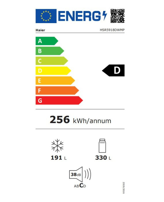 Side by side Haier HSR5918DWMP, 521 litri, Total No Frost, Multi air flow, Clasa D, SuperCooling, SuperFreezing, Holidays, dispenser apa, H 177 cm, Inox — miniatură