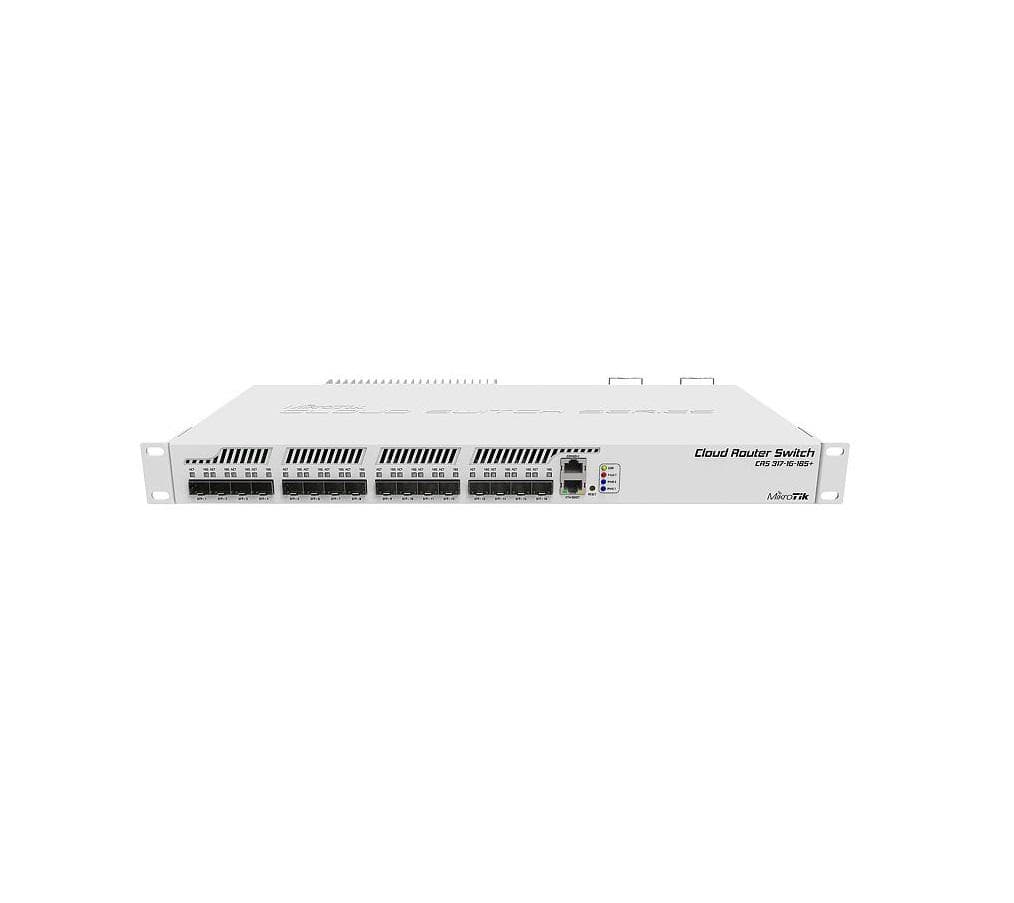 Mikrotik Cloud Router Switch, CRS317-1G-16S+RM; 1 x Gigabit LAN, 16 xSFP+ cages, Dual Core 800MHz CPU, 1GB RAM, 1U rackmount passive coolingcase, Dual Power Supplies;