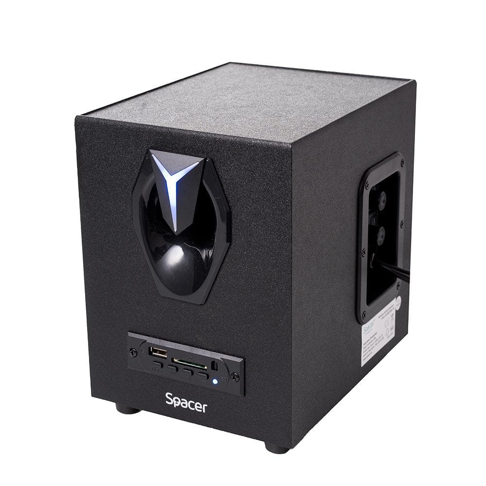 Boxe Spacer Gaming 2.1, 14W RMS ( 2x3W + 8W), bluetooth, telecomanda wireless, control volum, subwoofer lemn MDF, 220V alimentare, USB/SD/AUX/radio FM, negru — miniatură