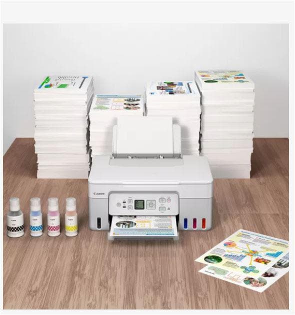 "Multifunctional inkjet color CISS Canon PIXMA G3470 White, dimensiune A4(Printare, Copiere, Scanare), viteza imprimare 11ipm alb-negru, 6ipm color,rezolutie printare 4800x1200 dpi, imprimare fara margini, alimentarehartie 100 coli, scanner CIS rezolutie 600x1200 dpi, copiere multipla 99copii — miniatură