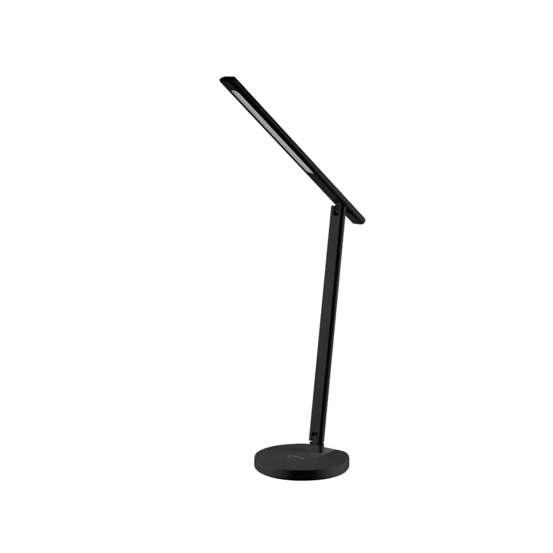 Lampa de birou WiFi Tellur Smart, 12W, lumina alba, calda, Qi 10W, USB 10W, reglabila, negru — miniatură