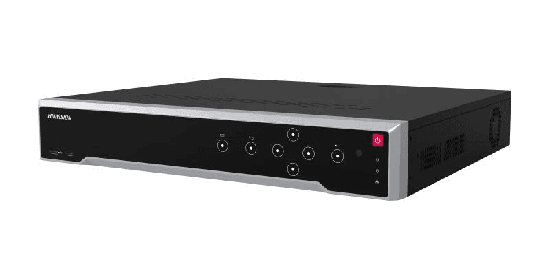 NVR Hikvision 32 canale DS-7732NI-M4/24P, 2-ch@32 MP (30 fps)+2-ch@ 8MP(30fps)/10-ch@8 MP (30 fps)/20-ch@4 MP (30 fps)/40-ch@1080p (30 fps) H.265+/H.265/H.264+/H.264, iesiri: HDMI1/VGA simultaneous output, HDMI2/VGA independent output, 4 SATA max 16TB pe HDD, 1x eSATA, alimentare: 12 VDC, 1 A