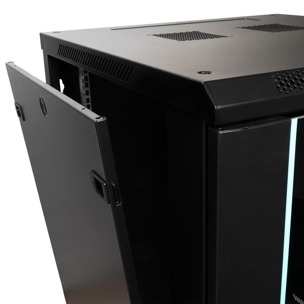 CABINET 19″ SPACER 15U 600x600mm, fixare pe perete, Flatpack (dezasamblat), Black, usa sticla cu blocare, panouri detasabile, otel 1.5mm, sarcina maxima 60Kg — miniatură