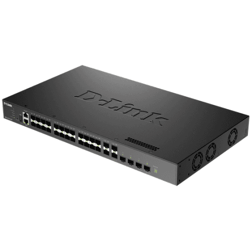 Switch DLink DXS-3410-32SY, 28x 10G SFP+, 4x 10/25G SFP28, 100/1000/2500/5000/10000 Mbps, Layer 3, capacitate switch 760 Gbps