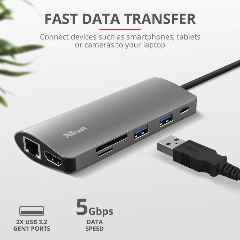 Hub USB Trust Dalyx, USB-C, 7 porturi, HDMI, RJ-45, Negru — miniatură