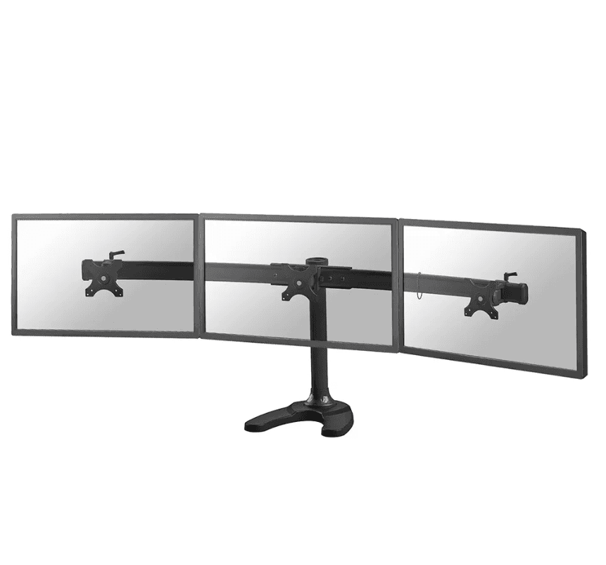 Suport triplu monitor de birou Neomounts FPMA-D700DD3; pentru display- uri cu diagonale 10"-27", sistem de prindere VESA 75x75~100x100, greutate maxima suportata 8kg - per ecran, swivel +45°, rotate +360°; inaltime reglabila manual 340-450mm; culoare negru.