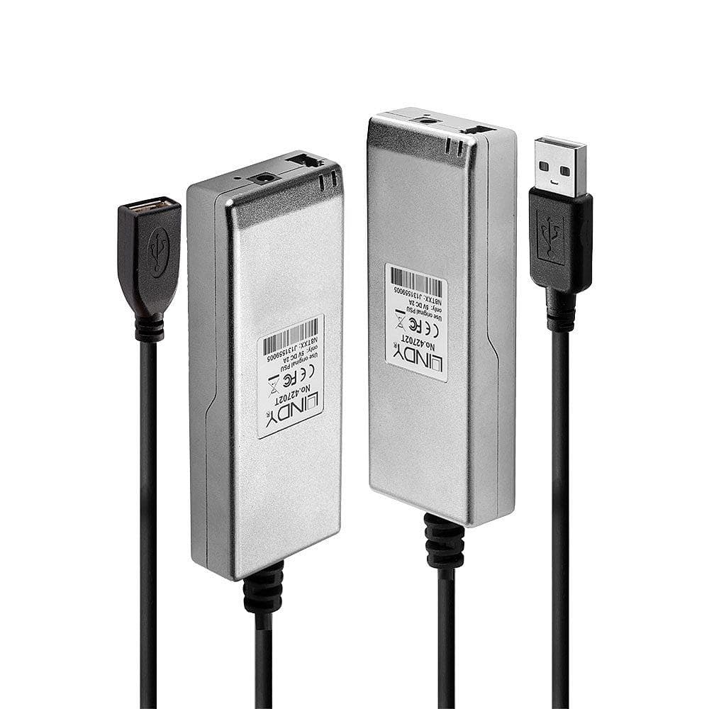 Lindy 200m Fibre Optic USB 2.0 Extender, latime de banda suportata 480Mbps, distanta maxima 200m, gri — miniatură