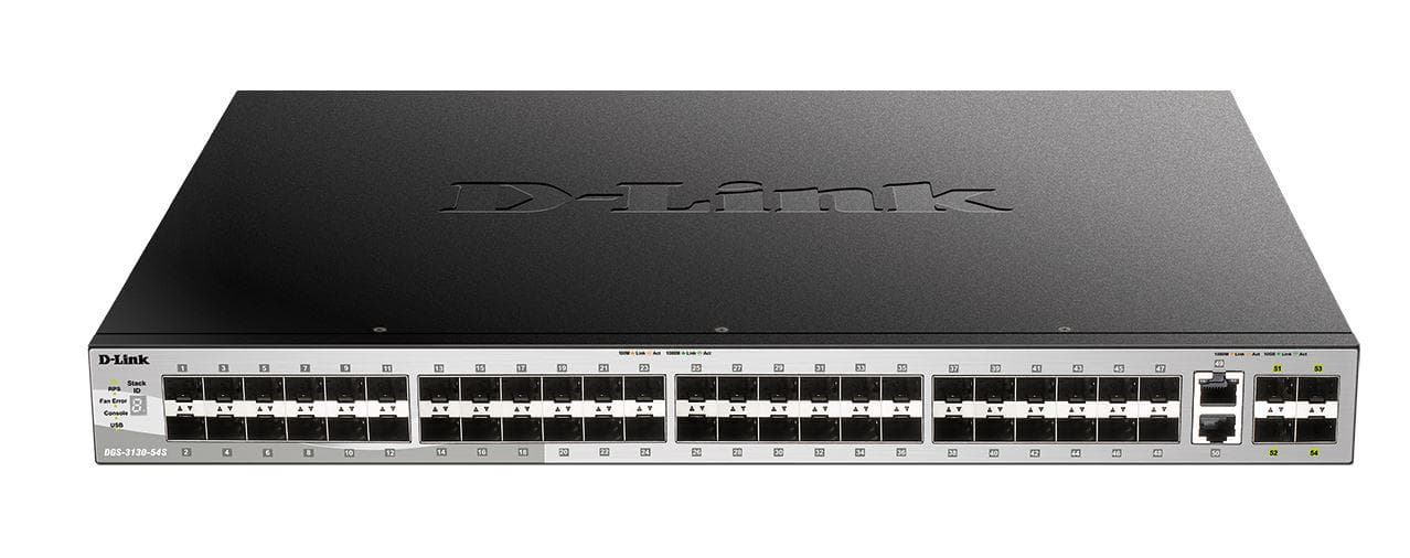 Switch D-Link DGS-3130-54PS/SI, 54-Port Gigabit SFP L3 Stackable Managed Switch, 48 x 10/100/1000BASE-T ports, 2 x 10GBASE-T and 4 x 10G SFP+ ports, Layer 3, 80 Gbps. — miniatură