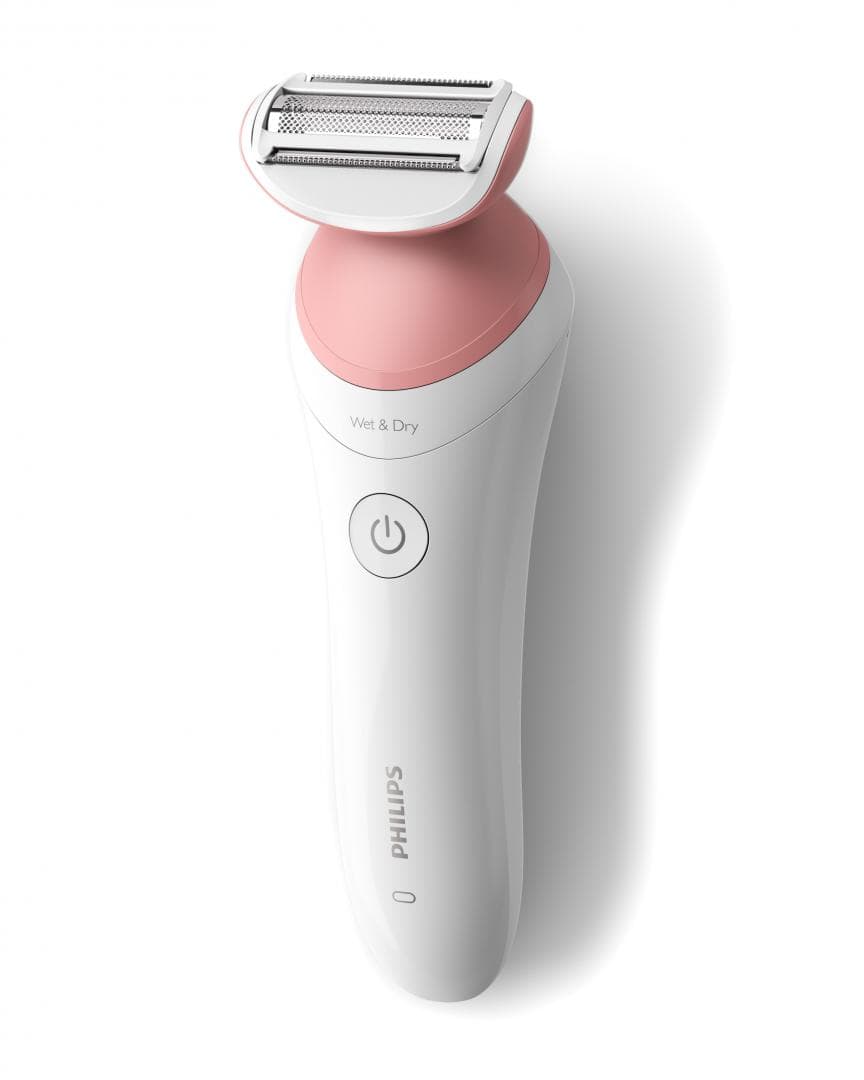 Aparat de ras fara fir umed si uscat PHILIPS Lady Shaver Seria 6000 BRL146/00, Wet&Dry, 10 ore incarcare, 40 min utilizare, Husa, Manusa exfoliere, Alb/Roz, L x A x I (mm) 60x120x185 — miniatură