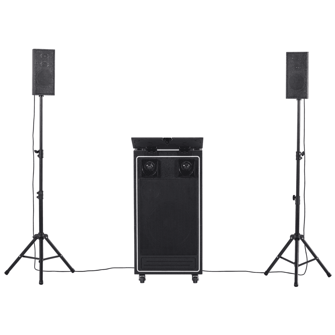 Sistem de sunet Akai DJ Power PRO, bluetooth V5.3, raza pana la 10 metri, RMS 650W, intrare AUX, intrare chitara/microfon, difuzoare 1" + 6.5" + 15", 5" x 2, frecventa de raspuns: 30Hz – 20KHz, 50/60Hz, consum energie 250W, distorsiune 1%, impedanță: 4Ω, afisaj si lumini LED, negru — miniatură
