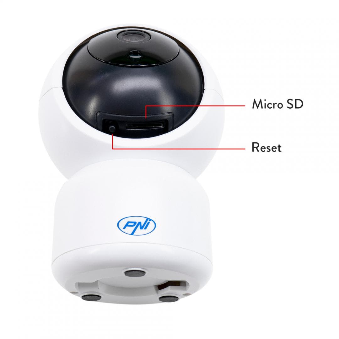Camera supraveghere video PNI IP390T 1080P cu PTZ WiFi H264+ suporta microSD 128GB, Night Vision, aplicatia Tuya, P2P, Android, iOS, pentru interior, rotire dupa miscare, alarma la miscare, Senzor imagine:1/2.9" CMOS F37, 2MP, Rezolutie: 1080P (1280 x 1080), Lentila: 3.6mm, Compresie: H.264+ — miniatură