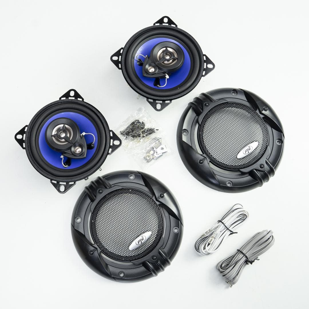 Difuzoare auto coaxiale PNI HIFI400, 80W, 4 Ohm, 10 cm, 3 cai, Injection Core cu diametru 100mm, set 2 buc, Raspuns in frecventa: 100 - 20000 Hz, 3 cai, Sensibilitate: 88 dB, 15 mm Piezo Tweeter, 30 mm Mylar Dome Tweeter, Grile protectie, Cablaj montaj. — miniatură