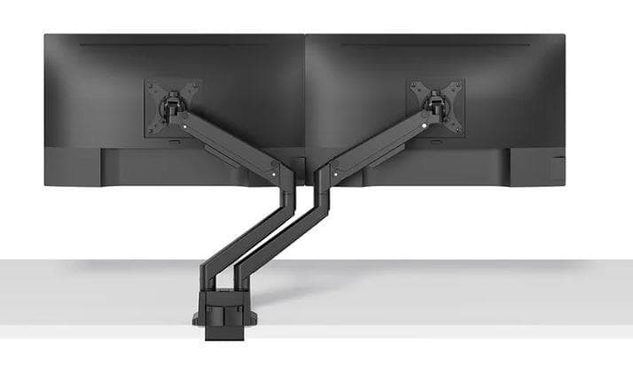 Brat dublu pentru monitor Neomounts, tip full motion, pentru display-uri cu diagonale 17"-32", sistem de prindere VESA 75x75~100x100mm, greutate maxima suportata 9 kg per ecran, tilt +45°, -45°, swivel +90°, -90°, rotate +180°, -180°, reglabil pe inaltime 21,5-49,5 cm, ajustarea latimii 11.4 cm — miniatură