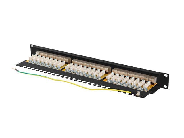 Patch panel 24 porturi 1U 19" Cat.6A FTP cu organizator cabluri, ecranat, negru — miniatură