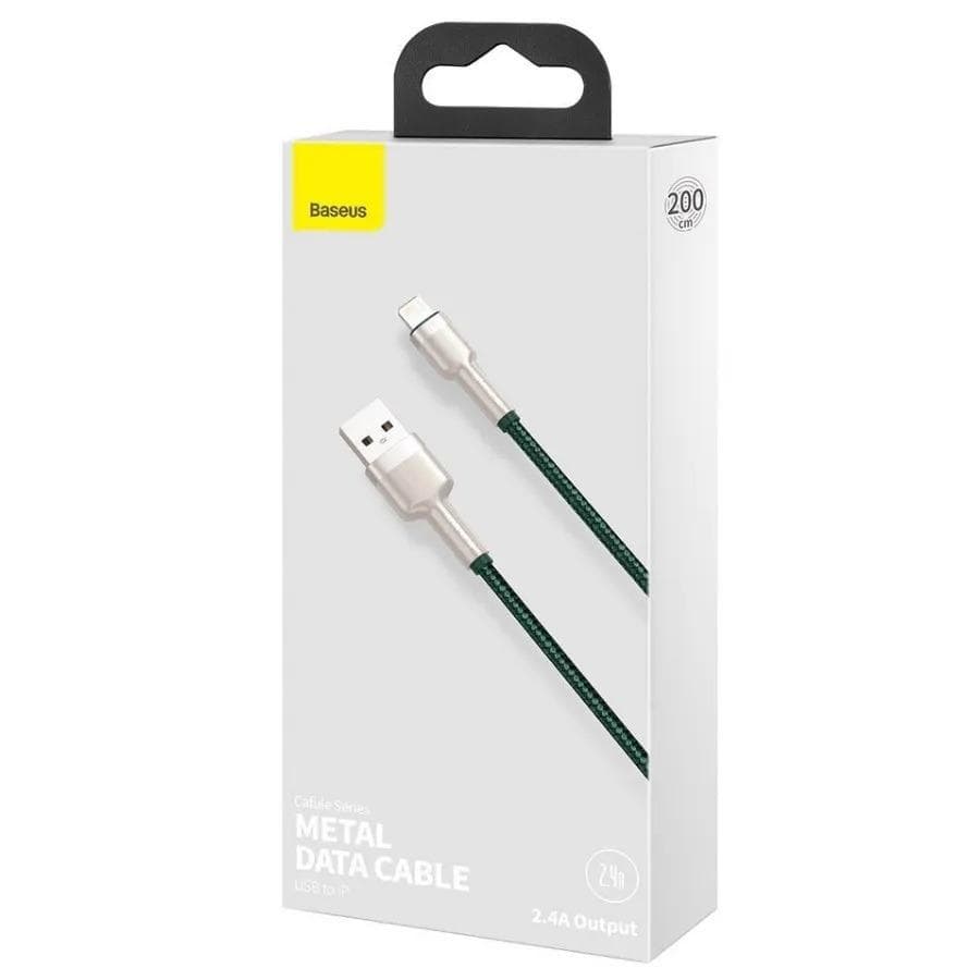 CABLU alimentare si date Baseus Cafule Metal, Fast Charging Data Cable pt. smartphone, USB la Lightning Iphone 2.4A, 2m, verde — miniatură