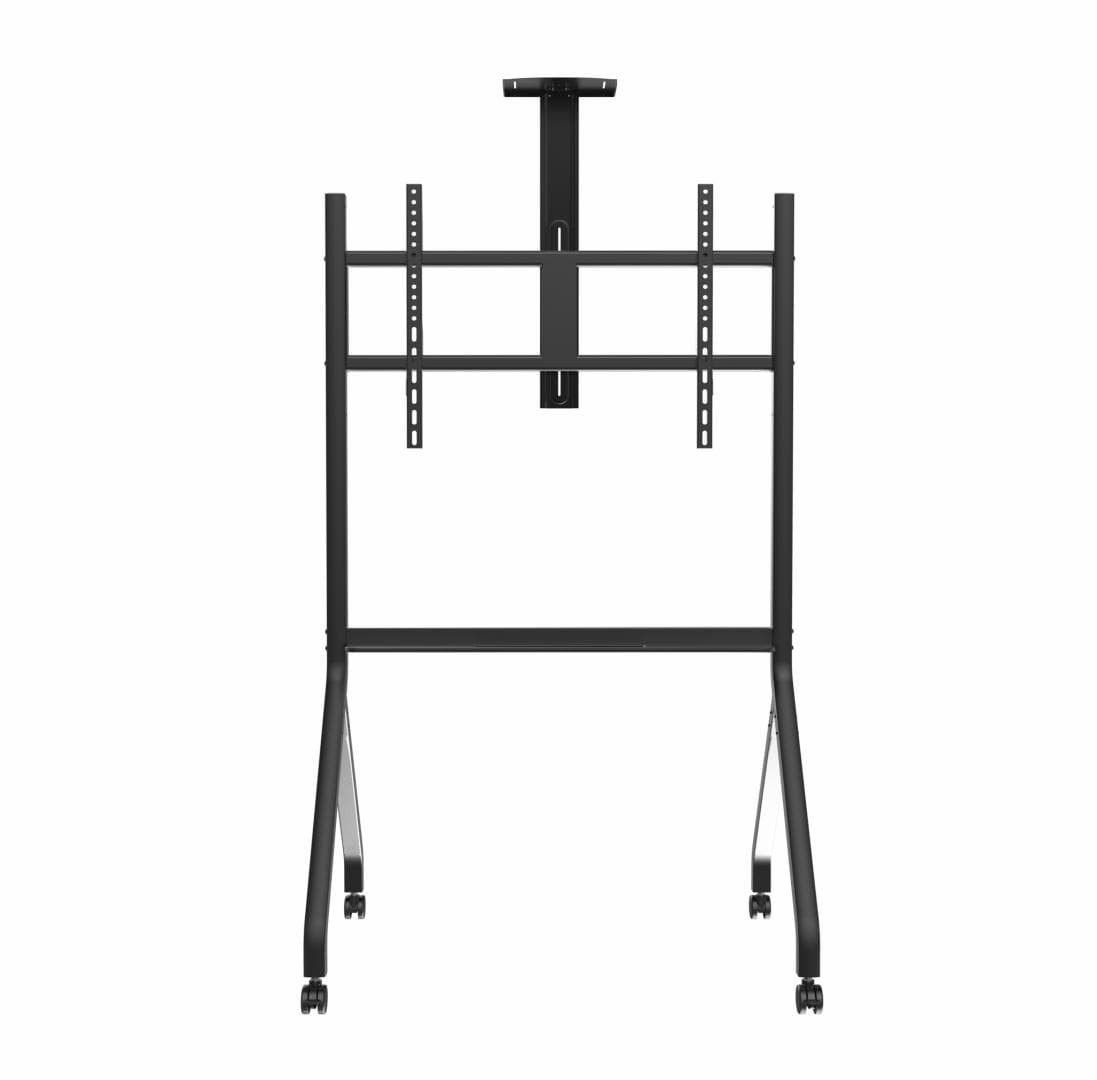 Stand TV mobil Serioux TV213CA, dimensiuni: 1050x755x2320mm, compatibilitate Max Vesa: 900x600mm, compatibilitate TV: 55"-100", greutate maximă suportata: 120 kg, baza cu 4 roti, raft multifunctional, negru — miniatură