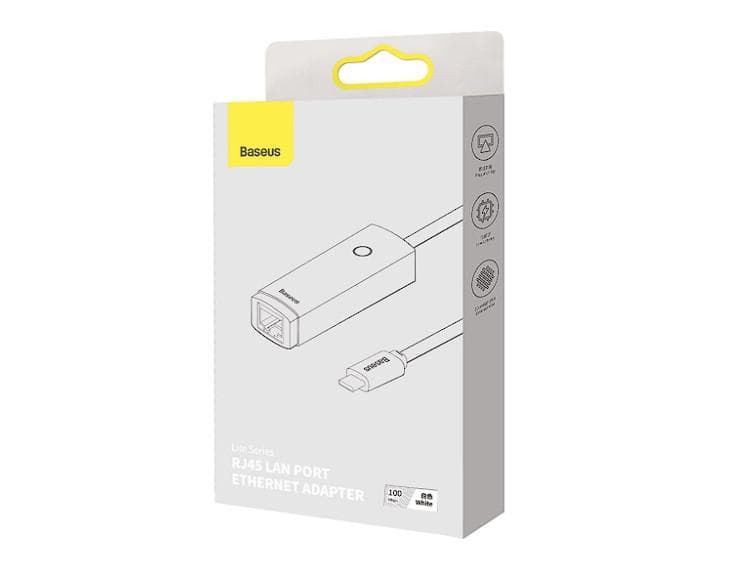 ADAPTOR RETEA Baseus Lite, USB Type-C to RJ-45 10/100 Mbps Adapter, LED, alb — miniatură